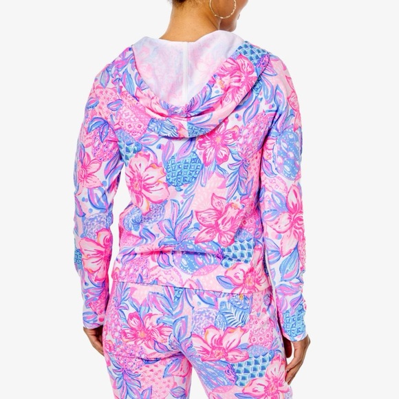 NWOT Lilly Pulitzer Kiawah Cropped Hoodie Pink Isle Snappy Turtle large cotton - Picture 2 of 7